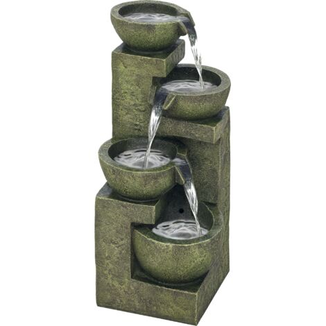Outsunny Garden Water Feature with Adjustable Flow, 4-Tier Stone Look Bowls