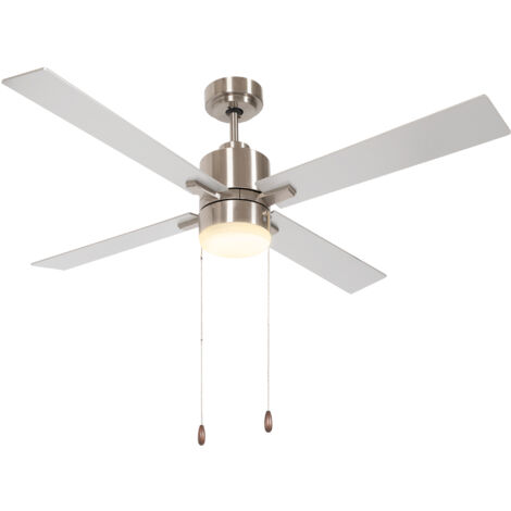 HOMCOM Mounting Reversible Ceiling Fan with Light, Pull-chain Silver