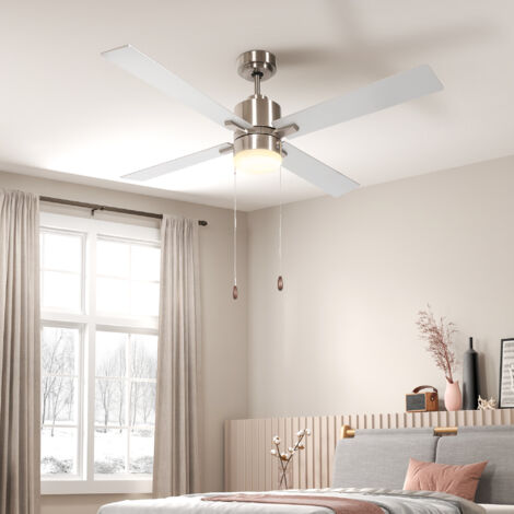 HOMCOM Mounting Reversible Ceiling Fan with Light, Pull-chain Silver