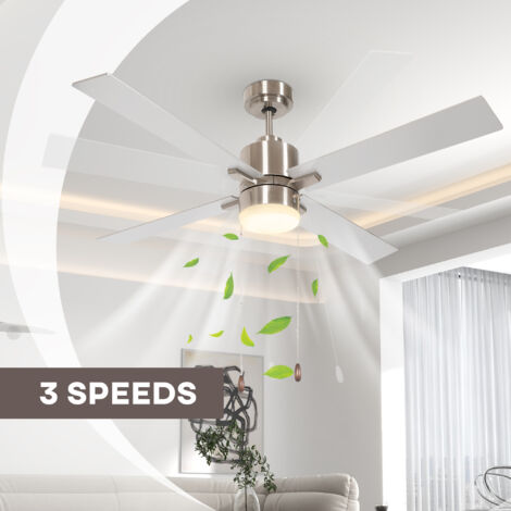 HOMCOM Mounting Reversible Ceiling Fan with Light, Pull-chain Silver