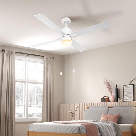 HOMCOM Mounting Reversible Ceiling Fan with Light, Pull-chain White