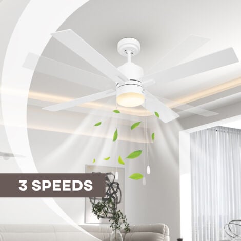 HOMCOM Mounting Reversible Ceiling Fan with Light, Pull-chain White