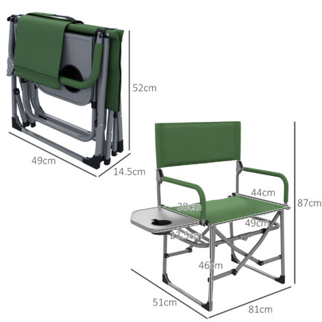 Outsunny Folding Camping Directors Chair with Side Table and Cup Holder Green