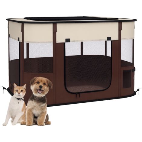 PawHut Portable Dog Pen for Puppies, Rabbits, Kittens, Guinea Pigs, Brown L