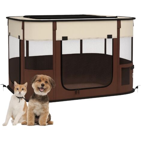 PawHut Portable Dog Pen for Puppies, Rabbits, Kittens, Guinea Pigs, Brown M