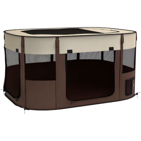 PawHut Portable Dog Pen for Puppies, Rabbits, Kittens, Guinea Pigs, Brown XL (1/5)