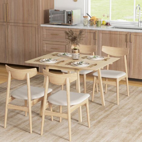 Extendable Kitchen Table for 2-4, Folding Drop Leaf Dining Table, Natural