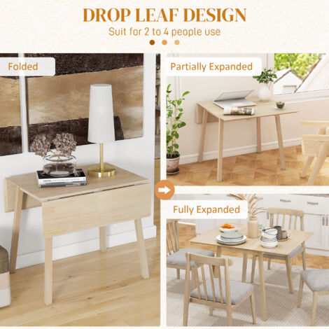Extendable Kitchen Table for 2-4, Folding Drop Leaf Dining Table, Natural