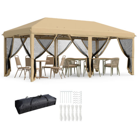 Outsunny 6 x 3m Pop Up Party Tent Canopy with 6 Removable Sidewalls Beige (1/5)