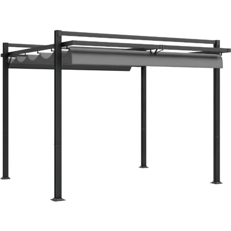 Outsunny Pergola with Retractable Roof and Aluminium Frame, Grey 3 x 3m