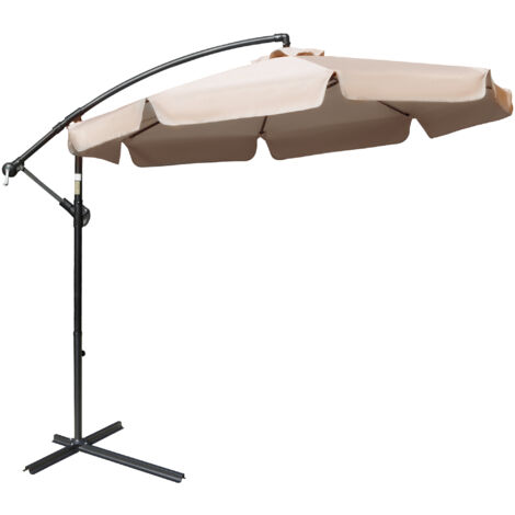 Outsunny 2.7m Garden Cantilever Banana Parasol Sun Shade with Crank Light Brown