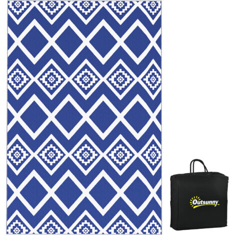 Outsunny Reversible Waterproof Outdoor Rug W/ Carry Bag, 182 x 274cm Dark Blue