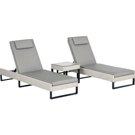 Outsunny Rattan Sun Lounger Set w/ Cushions, 5-Level Chaise Lounge Chairs Grey (1/5)