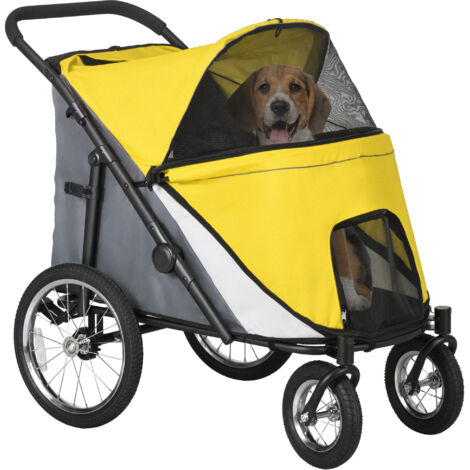 PawHut Pet Stroller Foldable Design with Cushion for M and L Dogs Yellow