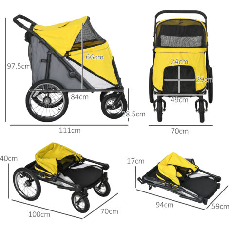 PawHut Pet Stroller Foldable Design with Cushion for M and L Dogs Yellow