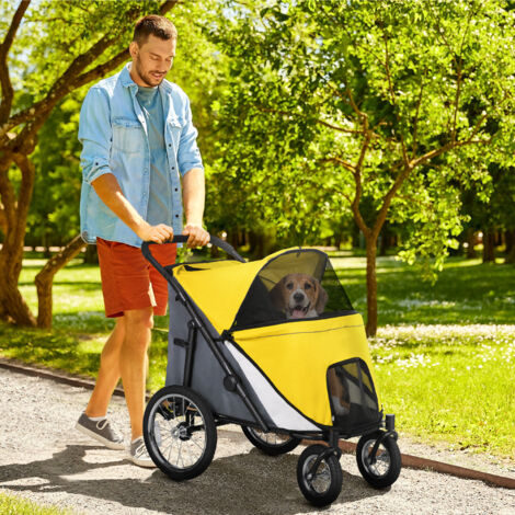PawHut Pet Stroller Foldable Design with Cushion for M and L Dogs Yellow