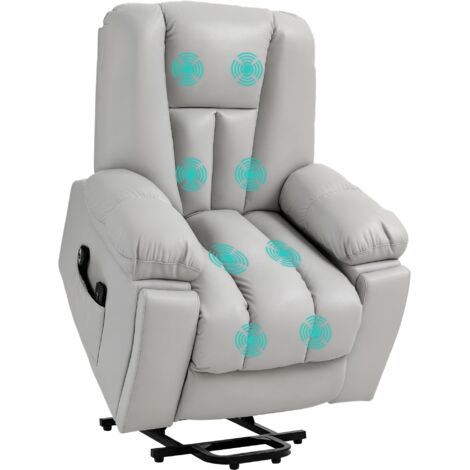 HOMCOM Riser and Recliner Chair for the Elderly, Quick Assembly, Lift Chair with Vibration Massage, Remote Control, Side Pockets, Pocket Spring, Cup Holder Light Grey (1/5)