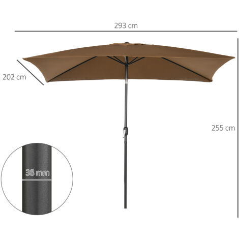 Outsunny 3x2m Patio Parasol Canopy - Tilt Crank, 6 Ribs, Sun Shade - Garden Brown