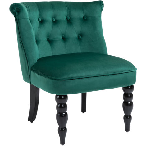 HOMCOM Velvet Accent Chair Tufted Wingback Chair w/ Rubber Wood Legs Dark Green
