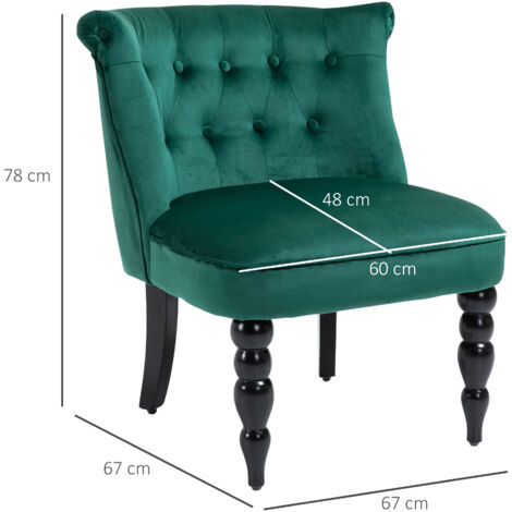 HOMCOM Velvet Accent Chair Tufted Wingback Chair w/ Rubber Wood Legs Dark Green