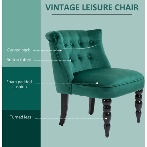 HOMCOM Velvet Accent Chair Tufted Wingback Chair w/ Rubber Wood Legs Dark Green