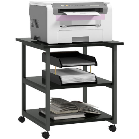 HOMCOM Mobile Printer Stand with Storage Printer Table for Home Office Black (1/5)