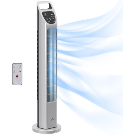 "HOMCOM 31"" Oscillating Tower Fan with Remote Control, 4H Timer, 3 Speed 3 Modes, Quiet Electric Floor Standing Fan for Home Bedroom Office Silver"