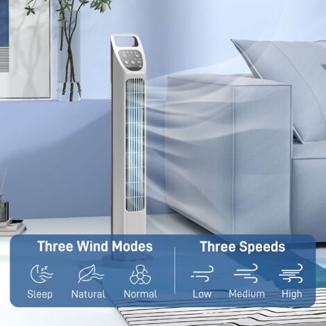 "HOMCOM 31"" Oscillating Tower Fan with Remote Control, 4H Timer, 3 Speed 3 Modes, Quiet Electric Floor Standing Fan for Home Bedroom Office Silver"