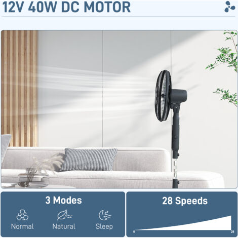 HOMCOM Standing Fan with 75 Degree Oscillation Mosquito Repellent Function