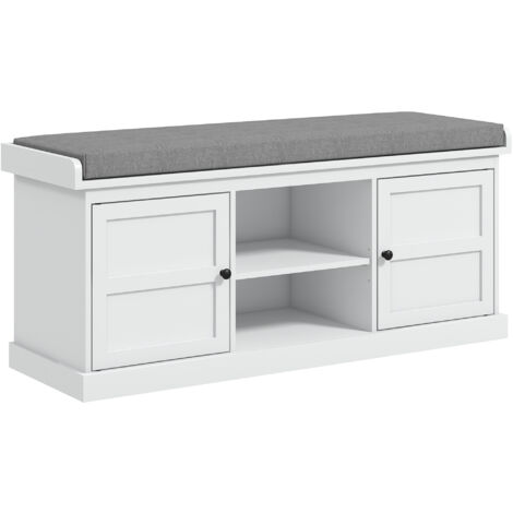HOMCOM Shoe Storage Bench with Cushion 2 Cabinets for Entryway Hallway White