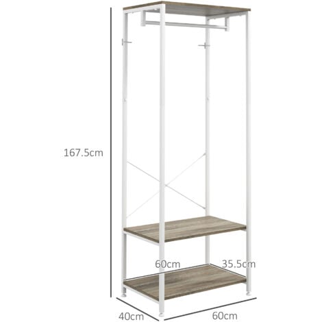 HOMCOM Coat Rack, 2-in-1 Clothes Stand with Shoe Storage, 168cm Free Standing Hall Tree with Hanging Rail and 2 Storage Shelves for Hallway, Entryway, Bedroom Grey