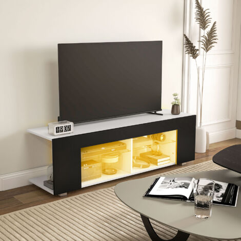HOMCOM TV Stand Cabinet, 145cm Modern TV Unit with Glass Shelves, RGB LED Light for Living Room, Entertainment Unit for 32 40 43 50 52 55 60 inch 4k TV Black