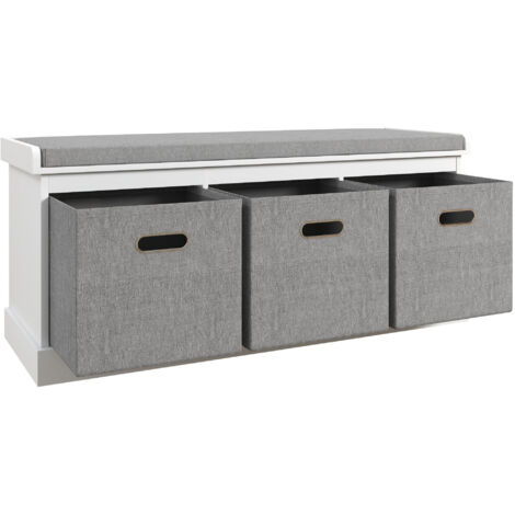 Homcom – Shoe bench with 3 fabric baskets – Padded seat cushion – Shoe cabinet for entryway, hallway, living room, bedroom – White – 105W x 35D x 47H cm (1/5)