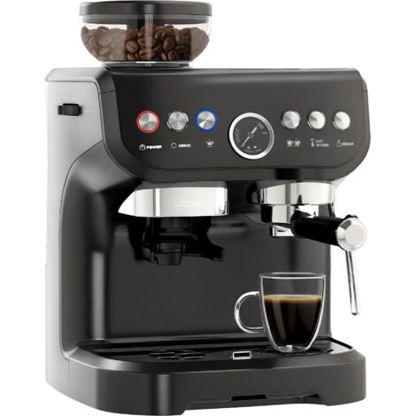 HOMCOM Espresso Machine, Bean Grinder & Steam Wand, 15 Bar Pressure, Black