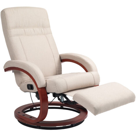HOMCOM Swivel Recliner Chair with Extended Footrest, Manual Reclining Armchair with Wood Base for Living Room, Bedroom Beige
