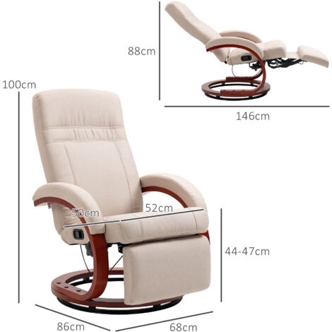 HOMCOM Swivel Recliner Chair with Extended Footrest, Manual Reclining Armchair with Wood Base for Living Room, Bedroom Beige