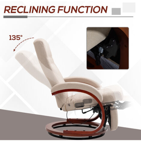 HOMCOM Swivel Recliner Chair with Extended Footrest, Manual Reclining Armchair with Wood Base for Living Room, Bedroom Beige