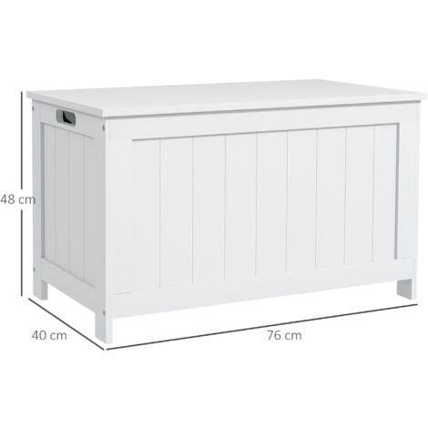 HOMCOM Storage Chest, Modern Storage Trunk with 2 Safety Hinges and Cut-out Handles, Wooden Toy Box for Living Room, Entryway, 76 x 40 x 48 cm White