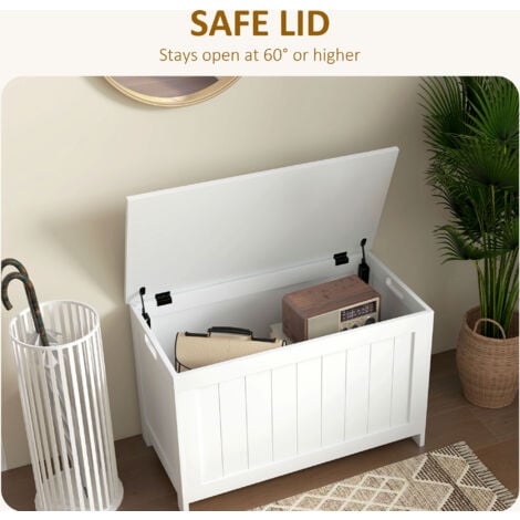 HOMCOM Storage Chest, Modern Storage Trunk with 2 Safety Hinges and Cut-out Handles, Wooden Toy Box for Living Room, Entryway, 76 x 40 x 48 cm White