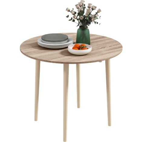 HOMCOM Folding Dining Table for 4, Round Drop Leaf Table, Modern Space Saving Small Kitchen Table with Wood Legs for Dining Room Natural