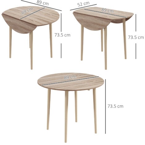 HOMCOM Folding Dining Table for 4, Round Drop Leaf Table, Modern Space Saving Small Kitchen Table with Wood Legs for Dining Room Natural