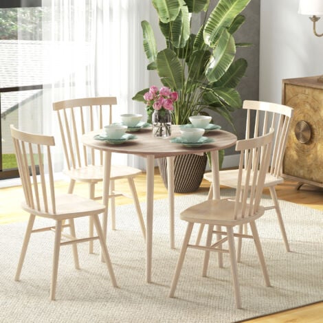 HOMCOM Folding Dining Table for 4, Round Drop Leaf Table, Modern Space Saving Small Kitchen Table with Wood Legs for Dining Room Natural
