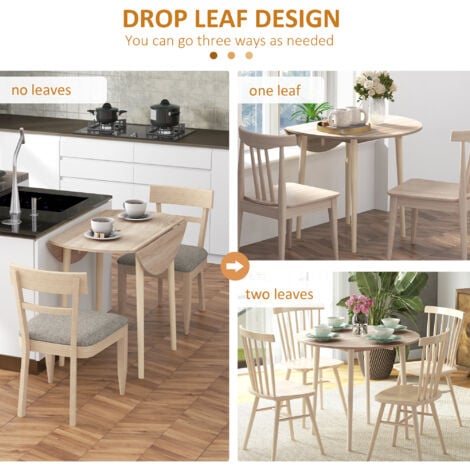 HOMCOM Folding Dining Table for 4, Round Drop Leaf Table, Modern Space Saving Small Kitchen Table with Wood Legs for Dining Room Natural