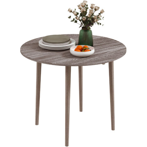 HOMCOM Folding Dining Table for 4, Round Drop Leaf Table, Modern Space Saving Small Kitchen Table with Wood Legs for Dining Room Grey