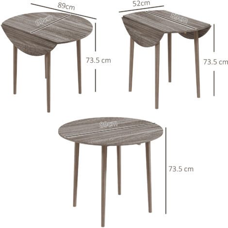 HOMCOM Folding Dining Table for 4, Round Drop Leaf Table, Modern Space Saving Small Kitchen Table with Wood Legs for Dining Room Grey