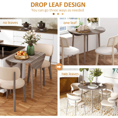 HOMCOM Folding Dining Table for 4, Round Drop Leaf Table, Modern Space Saving Small Kitchen Table with Wood Legs for Dining Room Grey