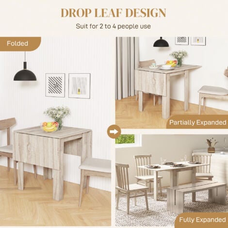 HOMCOM Folding Dining Table Extendable Kitchen Table Drop Leaf Table for 2-4