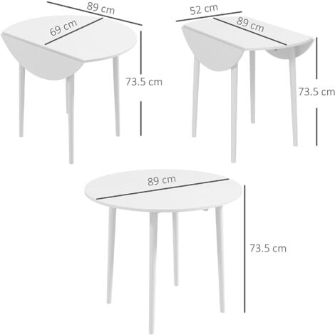 HOMCOM Folding Dining Table for 4, Round Drop Leaf Table, Modern Space Saving Small Kitchen Table with Wood Legs for Dining Room White