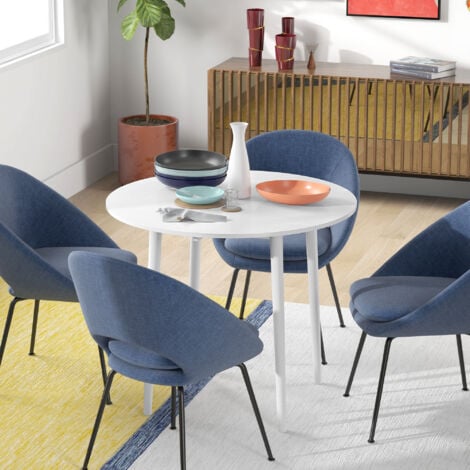 HOMCOM Folding Dining Table for 4, Round Drop Leaf Table, Modern Space Saving Small Kitchen Table with Wood Legs for Dining Room White