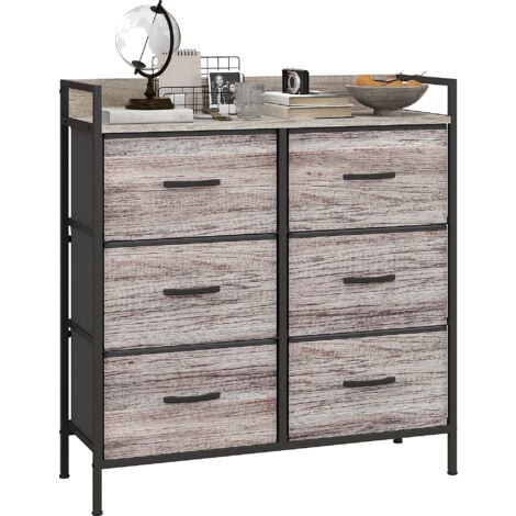 HOMCOM Bedroom Chest of Drawers, Drawer Dresser Storage Organiser Unit with Foldable Drawers, Open Shelves and Steel Frame for Living Room, Entryway, Grey Wood Effect 6 Drawer
